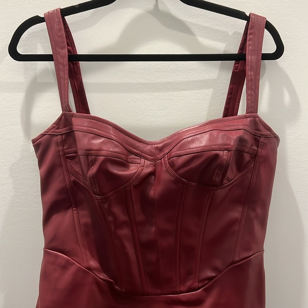 Bardot Vegan Leather Dress Size 6 Burgundy